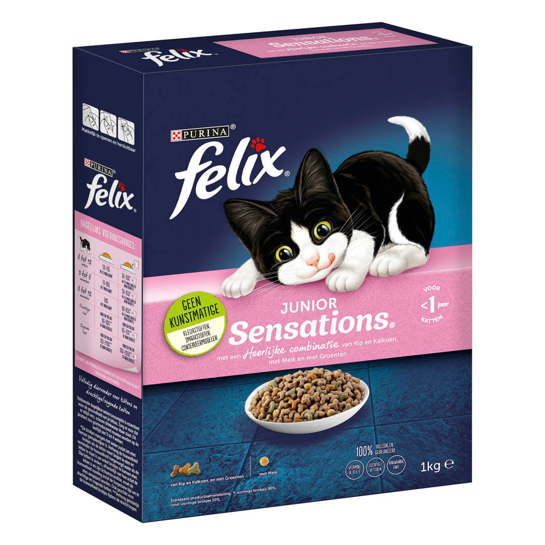 ik ben trots Bijna onwettig FELIX kattenvoer Junior Sensations droge brokken | Purina