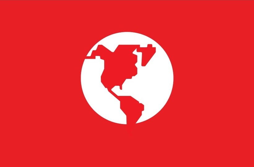 Purina geeft om de planeet logo met witte wereld op een rode achtergrond