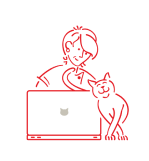 Schets van een persoon die achter een laptop werkt en een kat die aandacht zoekt
