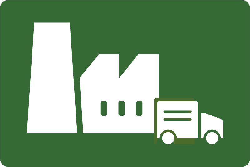 Logo met witte fabriek op een rode achtergrond