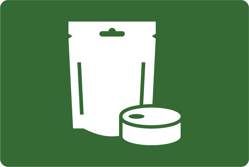 logo met witte diervoeding verpakking op een rode achtergrond