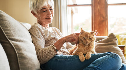 vrouw met kat op schoot