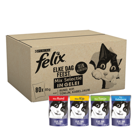 FELIX® Elke Dag Feest Mix Selectie in Gelei grootverpakking kattenvoer nat vooraanzicht