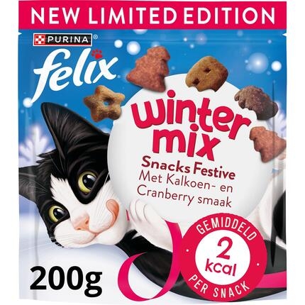 Felix Party Mix Winter Mix met Kalkoen- en Cranberry smaak kattensnacks