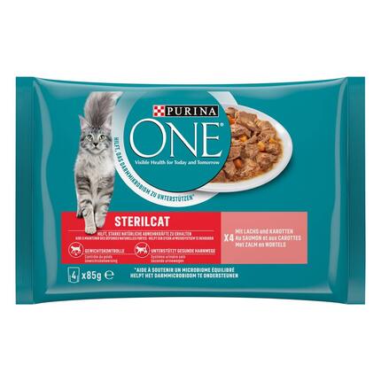 Purina ONE® Sterilcat Fijne Malse Reepjes in Saus met Zalm natvoer voor katten 4x85g
