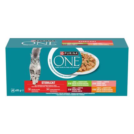 Purina ONE® Sterilcat Fijne Malse Reepjes in Saus met Zalm, Kalkoen, Rund en Kip natvoer voor katten 40x85g