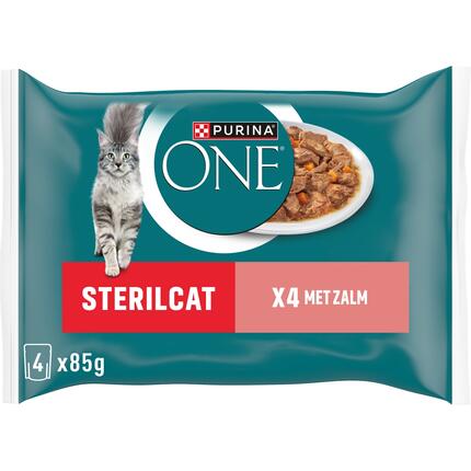 Purina ONE® Sterilcat Fijne Malse Reepjes in Saus met Zalm natvoer voor katten 4x85g
