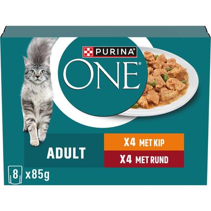 PURINA ONE® Adult Malse Reepjes in Saus met Kip natvoer voor katten 8x85g