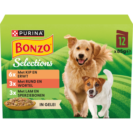 BONZO® Selections met Rund, Kip of Lam in Gelei natvoer