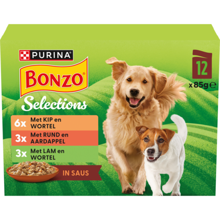 BONZO® Selections met Rund, Kip of Lam in Saus natvoer