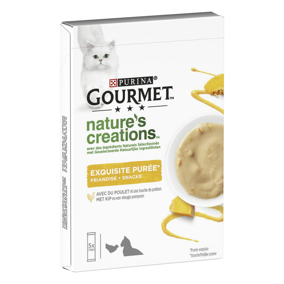 GOURMET™ Nature's Creations - Exquisite Puree met Kip en een vleugje Pompoen kattensnacks voorzijde
