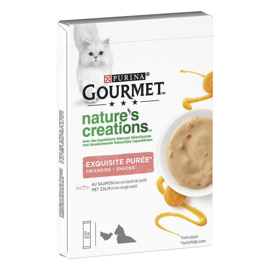 GOURMET™ Nature's Creations - Puree met Zalm en een vleugje Wortel kattensnacks voorzijde