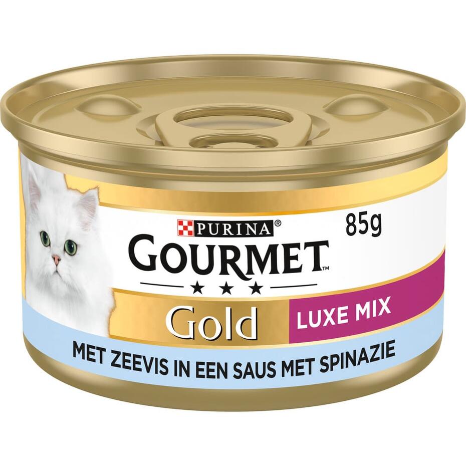 GOURMET™ Gold Luxe Mix Zeevis met Saus van Spinazie kattenvoer nat