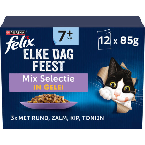 FELIX® Elke Dag Feest 7+ Mix Selectie in Gelei senior kattenvoer nat