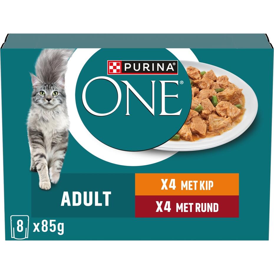 PURINA ONE® Adult Malse Reepjes in Saus met Kip natvoer voor katten 8x85g