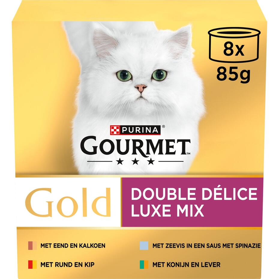 GOURMET™ Gold Luxe Mix met Rund, Kip, Eend, Kalkoen kattenvoer nat
