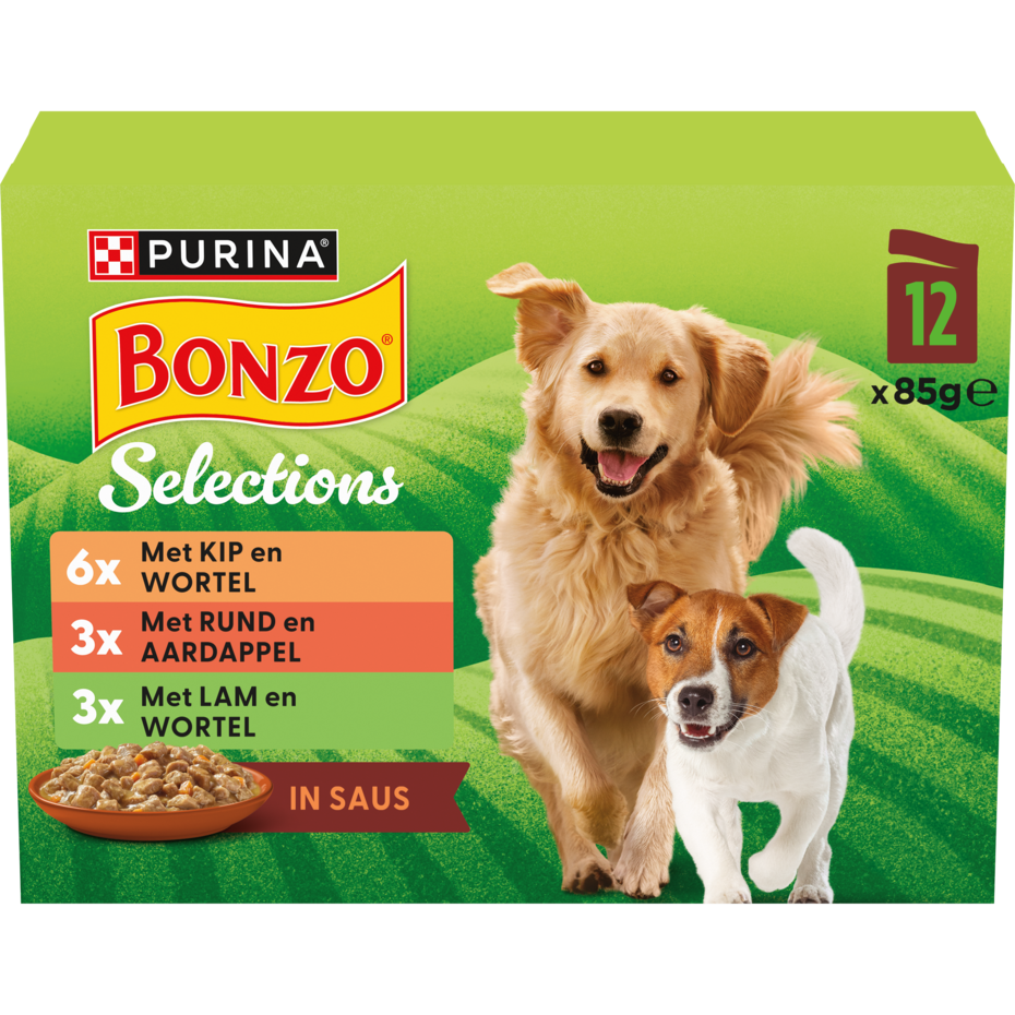 BONZO® Selections met Rund, Kip of Lam in Saus natvoer