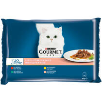 Gourmet Perle kattenvoer mini filets rund kip zalm saus voorzijde