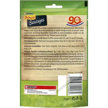 Bonzo Sausages honden snack achterzijde