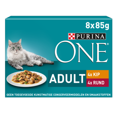 PURINA ONE® Adult Malse Reepjes met Kip en Rund in Gelei kattenvoer nat