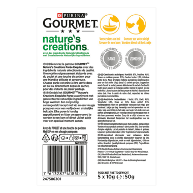 GOURMET™ Nature's Creations - Exquisite Puree met Kip en een vleugje Pompoen kattensnacks achterzijde