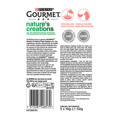 GOURMET™ Nature's Creations - Puree met Zalm en een vleugje Wortel kattensnacks achterzijde