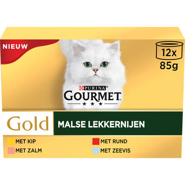 GOURMET™ Gold Malse Lekkernijen met Kip, Zeevis, Rund, Zalm kattenvoer nat