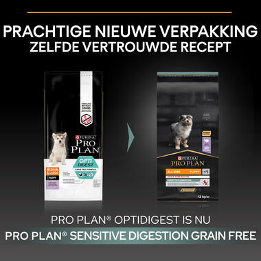 Before PURINA® PRO PLAN® Graanvrij All Sizes Puppy Sensitive Digestion