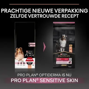 Before PURINA® PRO PLAN® Medium Adult Sensitive Skin Rijk aan Zalm