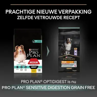 Before PURINA® PRO PLAN® Graanvrij Medium & Large Adult Sensitive Digestion