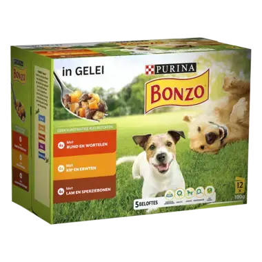 BONZO® Maaltijdzakje Rund, Kip of Lam in Gelei natvoer voorzijde