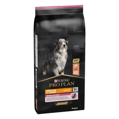 Front PRO PLAN® M&L hondenvoer Adult 7+ Sensitive
