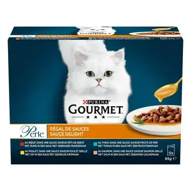 GOURMET™ Perle Sauce Delight met Rund, Kip, Tonijn, Zalm kattenvoer nat