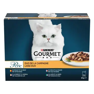 PURINA® Gourmet Perle Duo met Kip en Rund, Kalkoen en Lam, Kalf en Eend of Konijn en Wild