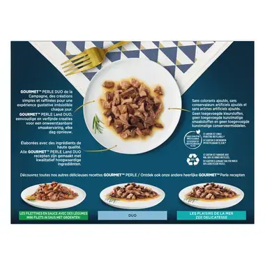 PURINA® Gourmet Perle Duo met Kip en Rund, Kalkoen en Lam, Kalf en Eend of Konijn en Wild