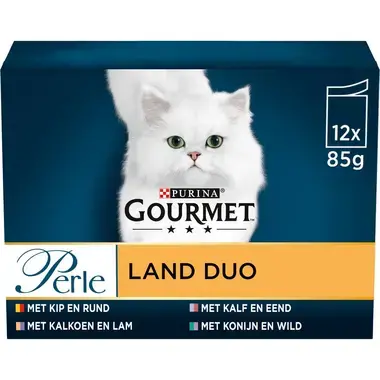 PURINA® Gourmet Perle Duo met Kip en Rund, Kalkoen en Lam, Kalf en Eend of Konijn en Wild