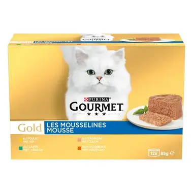 GOURMET™ Gold Mousse Mix Selectie (Kip, Zalm, Niertjes, Konijn) kattenvoer nat