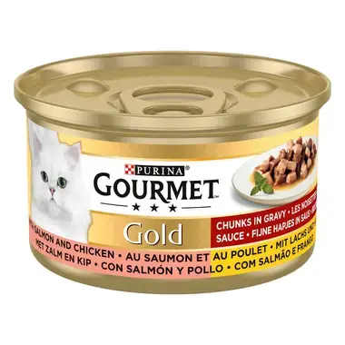 GOURMET™ Gold Fijne Hapjes in Saus met Zalm en Kip kattenvoer nat