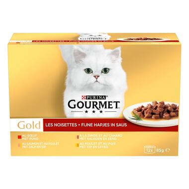 GOURMET™ Gold Fijne Hapjes in Saus Mix van Vlees & Vis kattenvoer nat