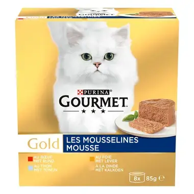 GOURMET™ Gold Mousse met Tonijn, Lever, Kalkoen, Rund kattenvoer nat