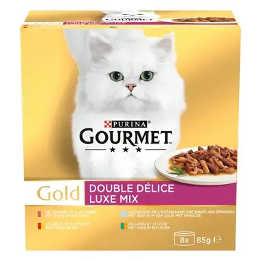 GOURMET™ Gold Luxe Mix met Rund, Kip, Eend, Kalkoen kattenvoer nat