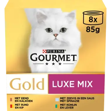 GOURMET™ Gold Luxe Mix met Rund, Kip, Eend, Kalkoen kattenvoer nat