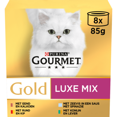 GOURMET™ Gold Luxe Mix met Rund, Kip, Eend, Kalkoen kattenvoer nat