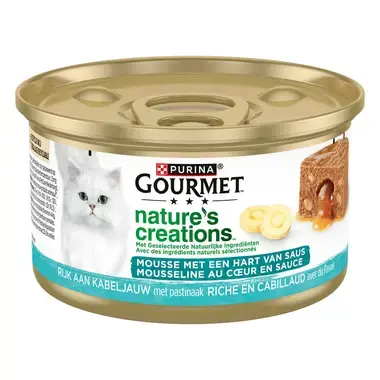 GOURMET™ Nature's Creations Mousse met een Hart van Saus, Rijk aan Kabeljauw