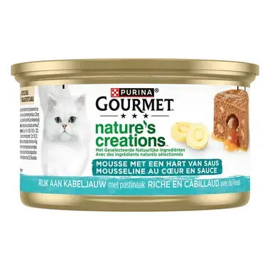 GOURMET™ Nature's Creations Mousse met een Hart van Saus, Rijk aan Kabeljauw