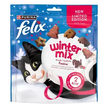Felix Party Mix Winter Mix met Kalkoen- en Cranberry smaak kattensnacks
