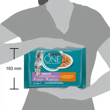 Purina ONE® Sensitive Fijne Malse Reepjes in Saus met Kip natvoer voor katten 4x85g