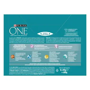 Purina ONE® Sensitive Fijne Malse Reepjes in Saus met Kip en Tonijn natvoer voor katten 8x85g