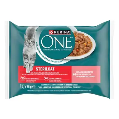 Purina ONE® Sterilcat Fijne Malse Reepjes in Saus met Zalm natvoer voor katten 4x85g
