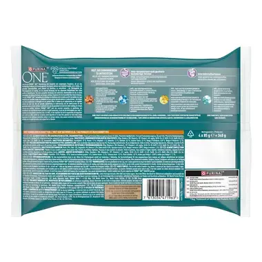 Purina ONE® Sensitive Fijne Malse Reepjes in Saus met Kip natvoer voor katten 4x85g